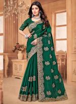 Crepe Silk Bottle Green Wedding Wear Zarkan Work Saree